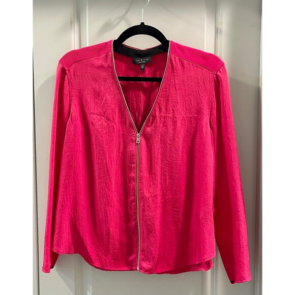RAG & BONE Vanessa V-Neck Zipper Blouse, Fushia, Sz XS - Picture 2 of 7